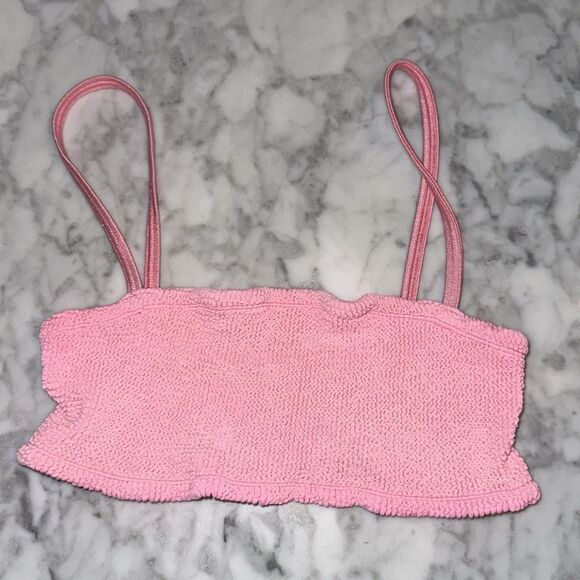 HUNZA G BUBBLEGUM PINK CRINKLE STRETCH GIGI BIKINI SET ONE SIZE FITS ALL - Picture 6 of 10